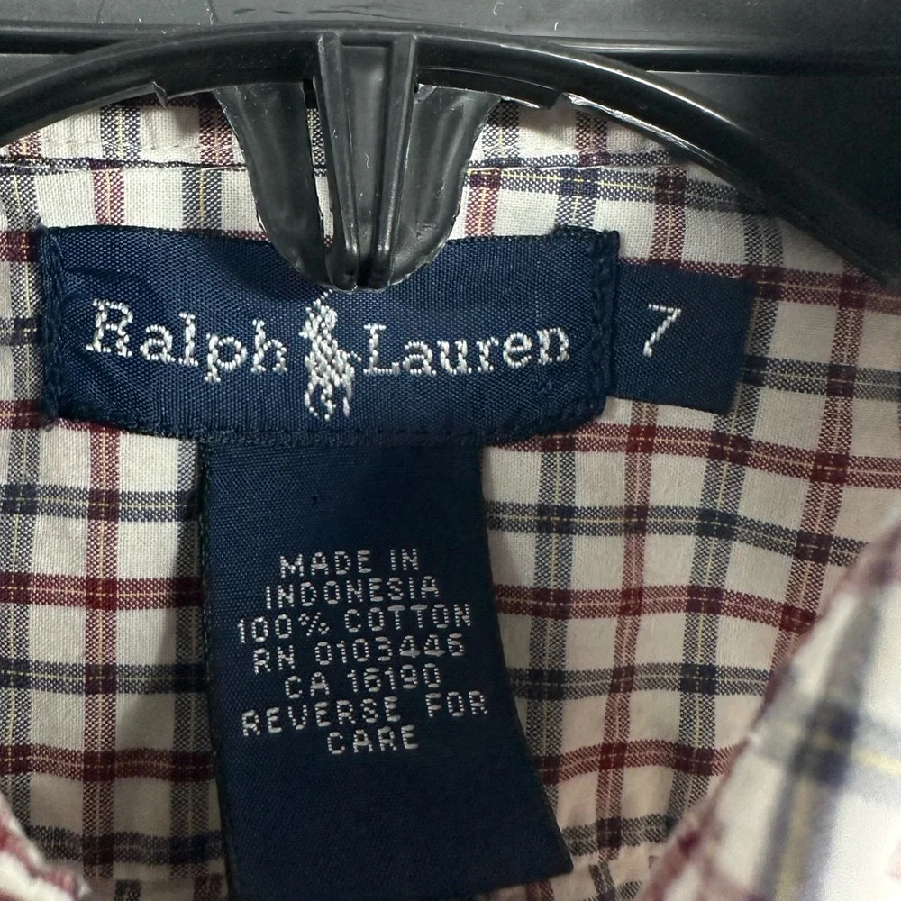 Ralph Lauren Shirt Youth Plaid Classic Long Sleeve Button Down Size 7‎